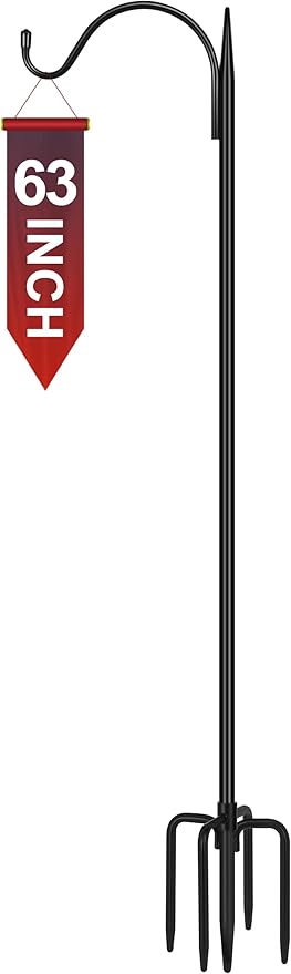 Gtongoko Adjustable 63 inch Shepherds Hooks for Outdoor Bird Feeder with 5 Prongs, Bird Feeder Pole Garden Hooks for Hanging Lanterns, Plants Baskets, Hummingbird Feeders, 1 Pack