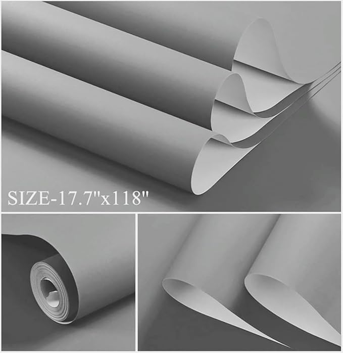 Dimoon 118''x17.7'' Grey Peel and Stick Wallpaper Contact Paper Modern Self Adhesive Wall Paper Removable Renter Friendly Textured Solid Color Shelf Cabinet Vinyl Roll (118''x17.7'',Grey)