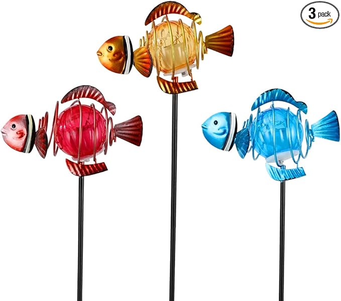 Garden Solar Lights,21.3''H 3Pack Clownfish Outdoor Figurine Lights,Waterproof Garden Decor with Led Lights, Decorative Garden Stake for,Yard,Patio,Lawn