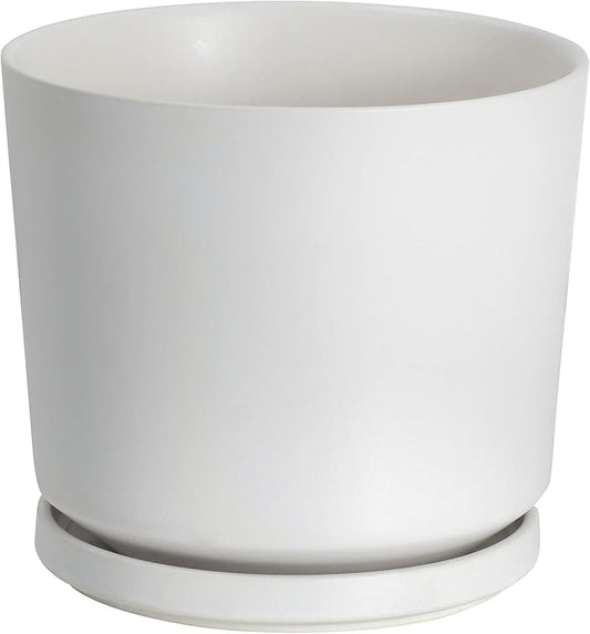 Ekirlin 5 inch Plant Pots,Ceramic Flower Planters Indoor,Modern Succulents Containers with Drain Hole Saucer,Decorate Home,Office & Outdoor (White)