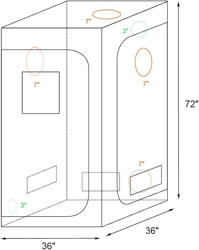 36"x36"x72" Mylar Hydroponic Grow Tent with Window for Indoor Plant Growing 3'x3'x6'