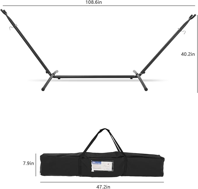 Double Hammock with Stand Included 450lb Capacity Space Saving Steel Stand,Premium Carry Bag Included,Suit for Outside,Indoor,Yard,Camping(Coffee).
