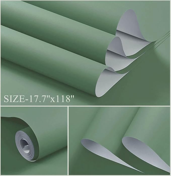 Dimoon 118''x17.7'' Green Peel and Stick Wallpaper Contact Paper Modern Self Adhesive Wall Paper Removable Renter Friendly Textured Solid Color Shelf Cabinet Vinyl Roll (118''x17.7'',Spring Green)