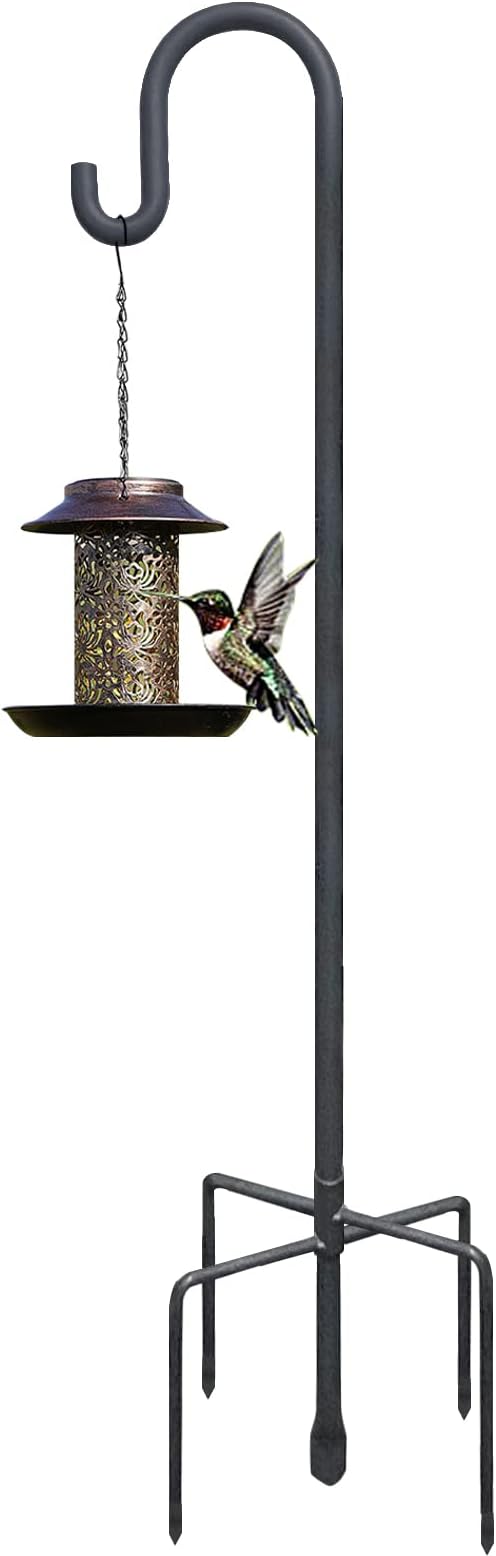 Highpro Shepherds Hooks for Outdoor 47 Inch Bird Feeder Pole Squirrel Proof Hummingbird Feeder Stand Heavy Duty with 5 Prong Base for Hanging Bird Feeder, Plant Baskets, Solar Light Lanterns