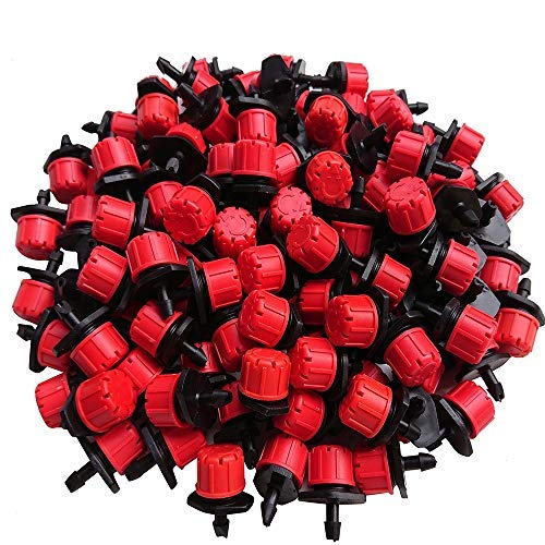 100 pcs 1/4 Inch Adjustable Drip Irrigation Parts, Irrigation Drippers Sprinklers for Drip Irrigation System