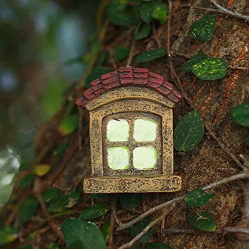 Fairy Gnome Home for Tree Decor，Glow in Dark Fairy House Have Window and Door for Garden Decoration，Fairies Sleeping Door and Windows, Yard Art Garden Sculpture, Lawn Ornament