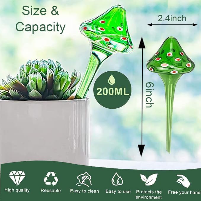 4 Pcs Plant Watering Globes, Hand-Blown Mushroom-Shaped Self Watering Globes, Suitable for Indoor&Outdoor Plant Watering Devices