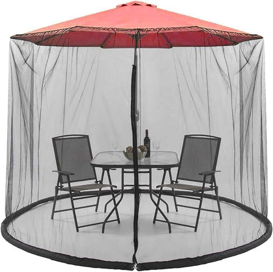 9-11 FT Umbrella Net for Outdoor Umbrella, Universal Hanging Mosquito Net for Patio,Polyester Mesh Umbrella Screen for Patio Tables with Zipper (Black)