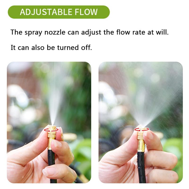 Garden Watering System, Greenhouse Mist Drip Irrigation Kit, 64.5 Ft Hanging Plant Watering System with 20 Three-Way Atomizing Nozzle and 12mm Irrigation Tubing Hose, Gold