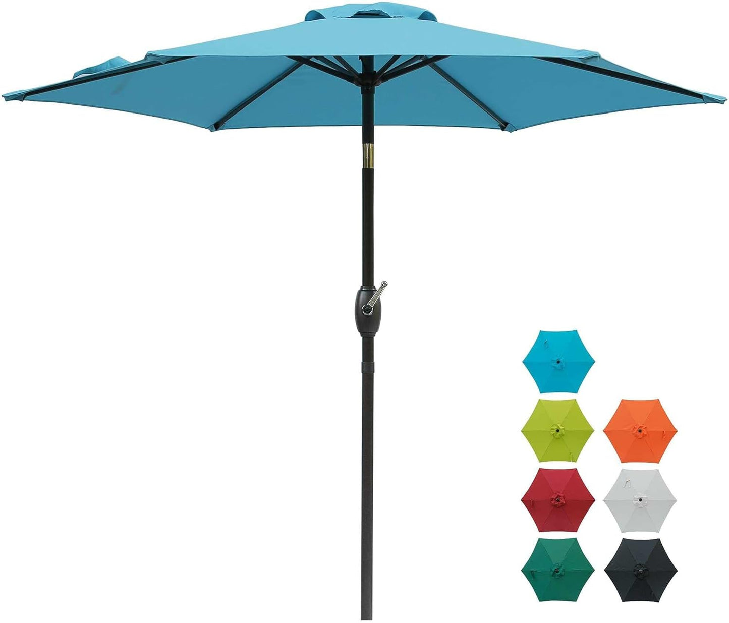 Aok Garden 7.5 ft Patio Umbrella Outdoor Market Umbrella Tilt Button and Crank 6 Ribs for Deck Lawn Pool& Backyard