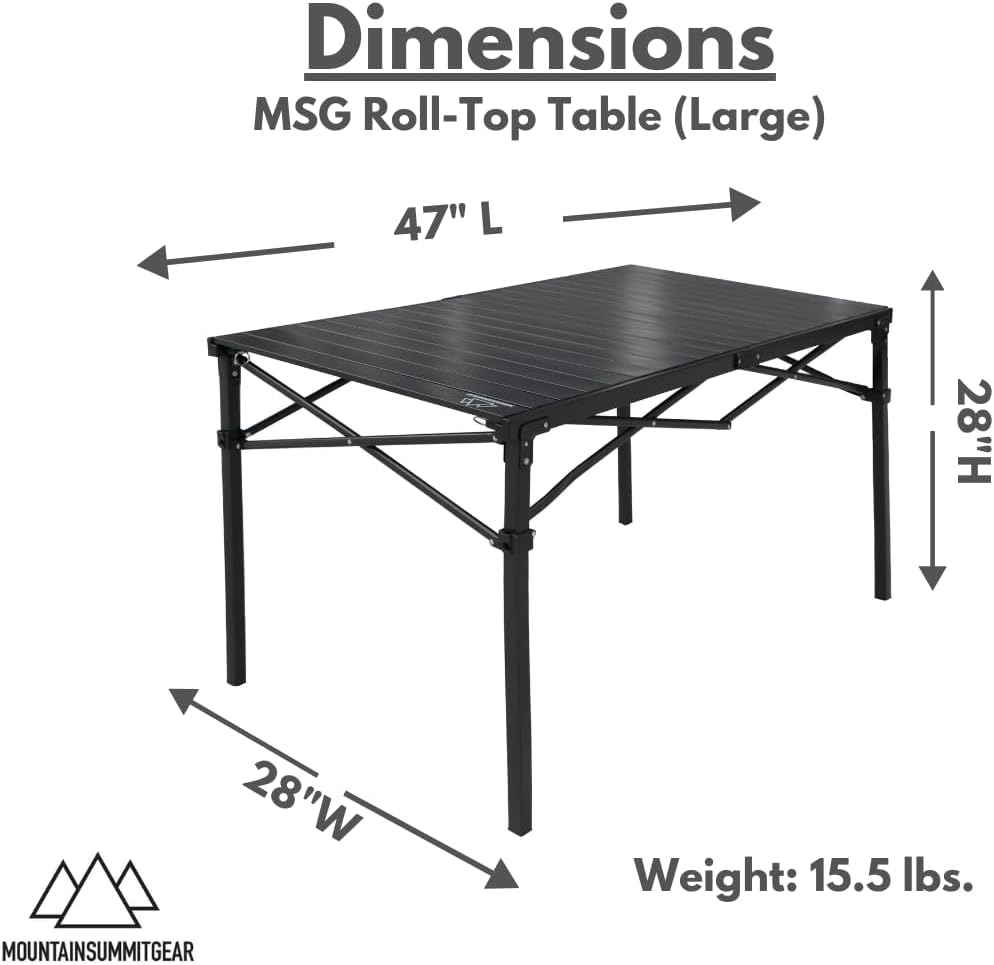 Heavy-Duty Roll-Top Table for Camping (Large) - Portable Aluminum-Top Folding Table with Steel Frame by Caddis Sports