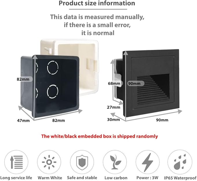 4Pack 3W LED Recessed Wall Light,120V Step Lights Warm White 3000K, IP65 Waterproof Stair Light Staircase Light lamp, Inside Outside Garden Balcony Corridor, Aluminum,Black