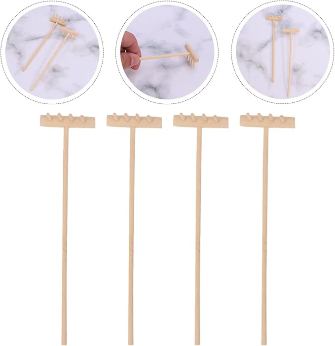 EXCEART 16 Pcs Mini Zen Garden Tool Set - Desktop Sand Rake, Miniature Dollhouse Rakes, Tabletop Wooden Toys, Garden Accessory - Juicy Bamboo Beech Child