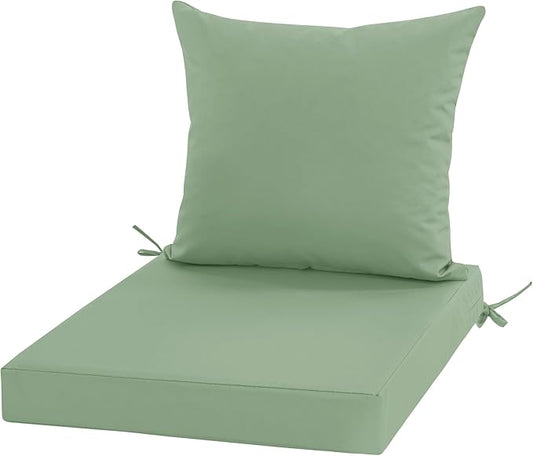 24x24 Inch Outdoor Cushions for Patio Furniture, Waterproof Outdoor Chair Cushions w/Fade-Resistant, Removable & Machine-Washable Covers, Deep Seat Sofa/Couch Pads Replacement, Sage Green