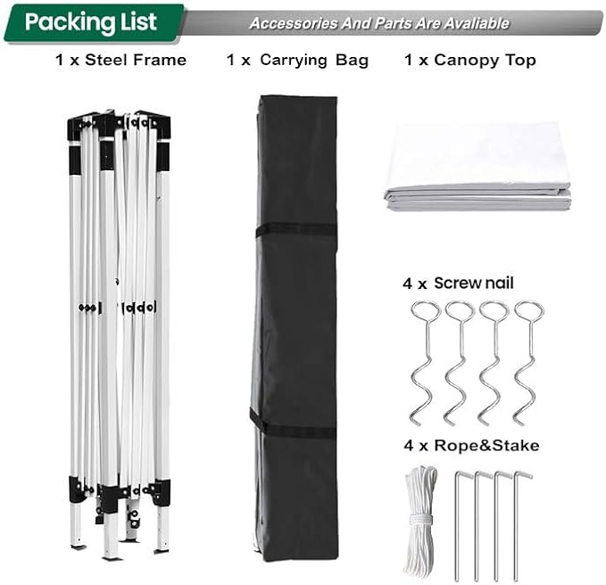 10x10ft Pop Up Canopy Tent,Heavy Duty Waterproof Folding Tent for Camping Parties Events Parties,Outdoor Canopy,Portable Sun Shelter,3 Adjustable Height(White)