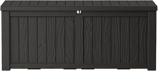150 Gallon Outdoor Storage Box Waterproof Lockable Resin Deck Box Large, Patio Storage Bin for Pool Accessories Cushion Furniture, Garden Tools, UV-Resistant Outside Delivery Black