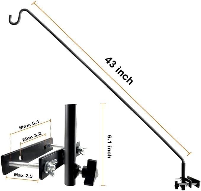 ERYTLLY 2 Packs Extended Rail Hook Fence Deck Bird Feeder Hook 360 Degree Rotary and Length Adjustable Plant Bracket for Feeders, Planters, Suet Baskets, Lanterns, Wind Chimes and More