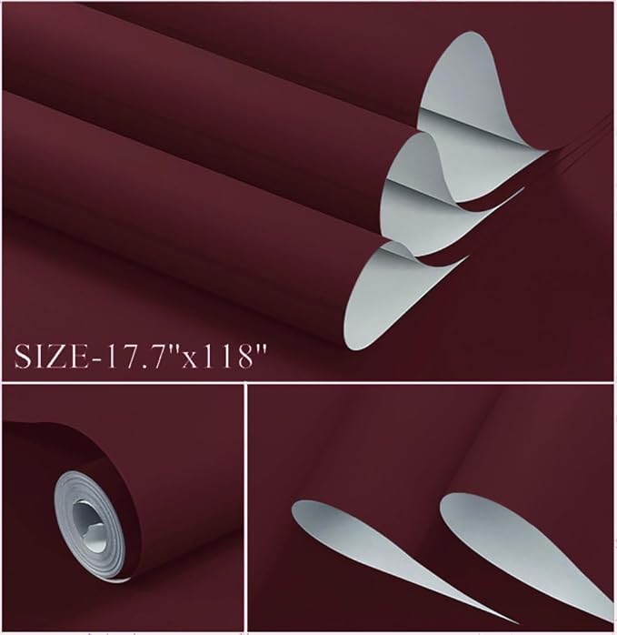 Dimoon 118''x17.7'' Red Peel and Stick Wallpaper Contact Paper Modern Self Adhesive Wall Paper Removable Renter Friendly Textured Solid Color Shelf Cabinet Vinyl Roll (118''x17.7'',Retro Red)