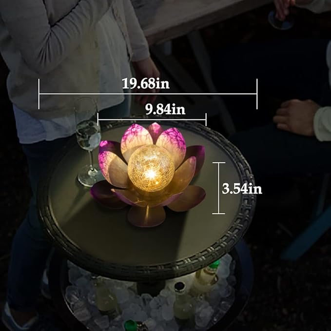 Huaxu Solar Lights Outdoor Decor Purple Lotus Waterproof LED Crackle Globe Glass Metal Flower Decorations for Garden Patio Yard Porch Pathway Ground Tabletop