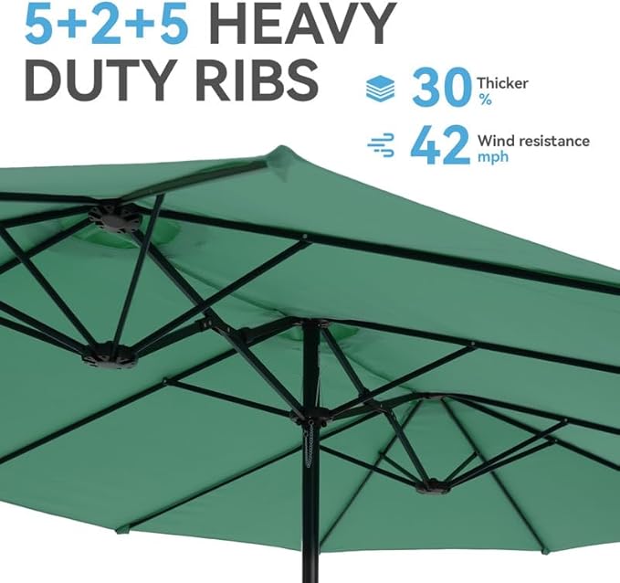 GREEN PARTY 15 ft Rectangle Patio Umbrella with Base Included, Double-Sided Table Umbrella with Crank, Large Outdoor Umbrellas for Patio Poolside Garden Backyard, Mint Green