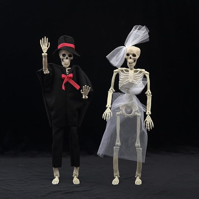 DINESIL 5 Packs Posable Halloween Skeleton, Full Body Halloween Skeleton with Movable Joints, 16" Hanging Spooky Skeletons for Halloween Haunted House Party Home Props Decorations