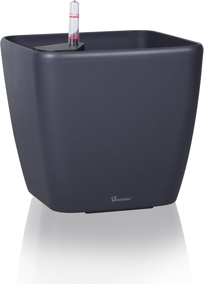 Dexceder 15x14 Self Watering Planter with Wheels Indoor Outdoor, Inner Mat Design, Thickened Large Floor Standing Flower Plant Pot with Water Level Indicator (Slate Gray Matte)