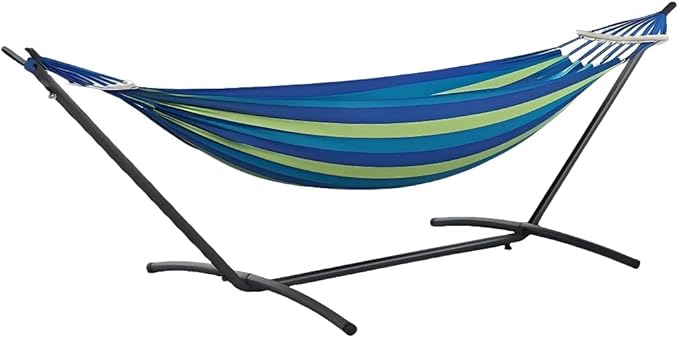 Double Hammock with Stand, 2 Person Hammock with Carrying Bag,Heavy Duty Portable,500 lb Capacity, Perfect for Both Indoors and Outdoors，Ocean Breeze