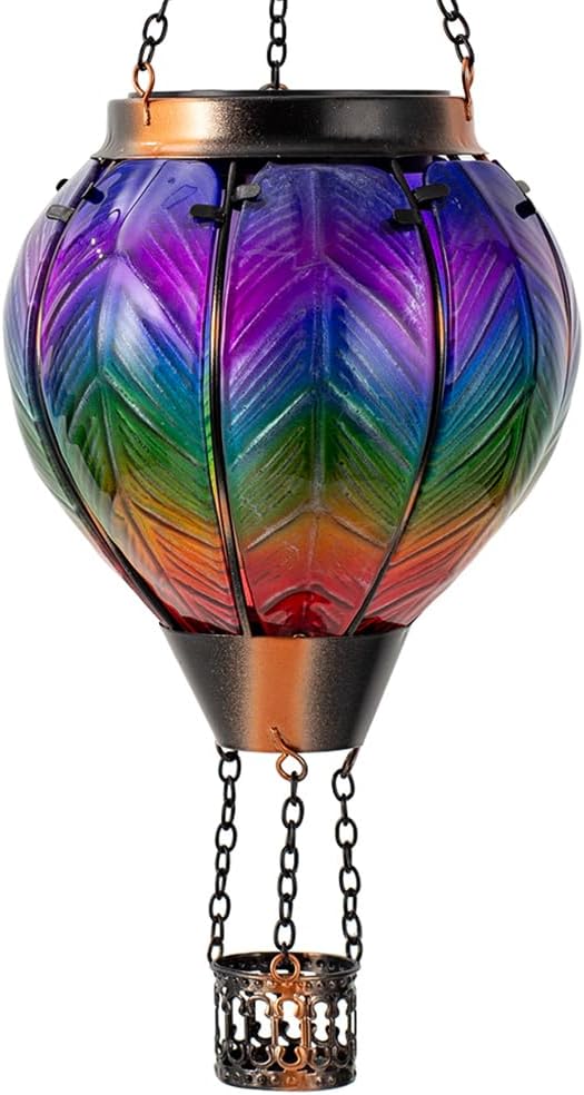 DREAMSOUL Hot Air Balloon Solar Lantern, Glass Outdoor Lantern Hanging Solar Lanterns Outdoor Waterproof for Patio Porch Garden Decor