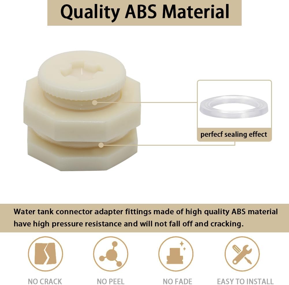 1/2 Female ABS Bulkhead Fitting, Plastic Water Tank Connector Adapter Fitting with Plugs for Outdoor rain Barrel Garden Hose Adapter Spigot kit Water Tank Gallon Drain Bucket(Set of 4)