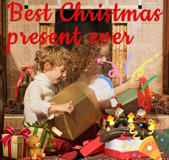 Funny Garden Gnome Statue Solar Powered Mushroom Figurine with Squirrel Gnome Durable Resin Outdoor Decoration for Patio Yard Lawn Ornament Housewarming Gift