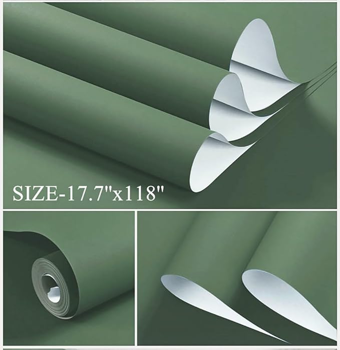 Dimoon 236''x23.6'' Green Peel and Stick Wallpaper Contact Paper Modern Self Adhesive Wall Paper Removable Renter Friendly Textured Solid Color Shelf Cabinet Vinyl Roll (236''x23.6'',Dark Green)