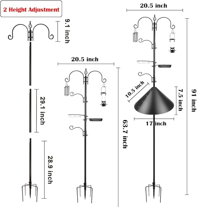 Deluxe Bird Feeding Station Kit - Wild Bird Feeder Hanging Pole With Multi Feeder, Suet Cage, Planter Hanger, and Squirrel Guard Baffle for Attracting Birds