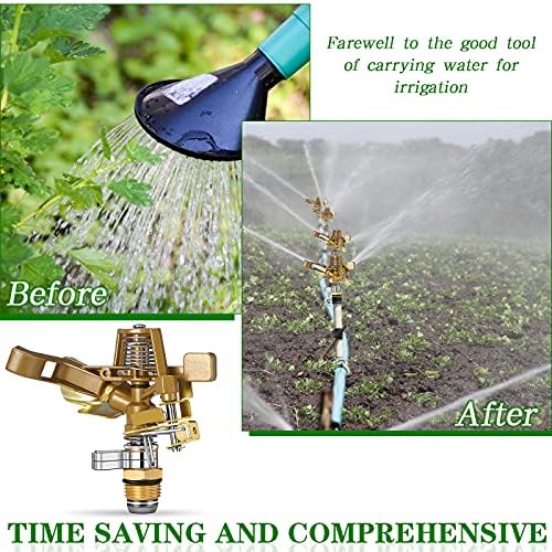 Ferraycle 4 Pieces 1/2 Inch Brass Impact Sprinkler Head with Nozzles Heavy Duty Adjustable 0-360 Degrees Impulse Sprinkler Head Lawn Watering for Yard Irrigation