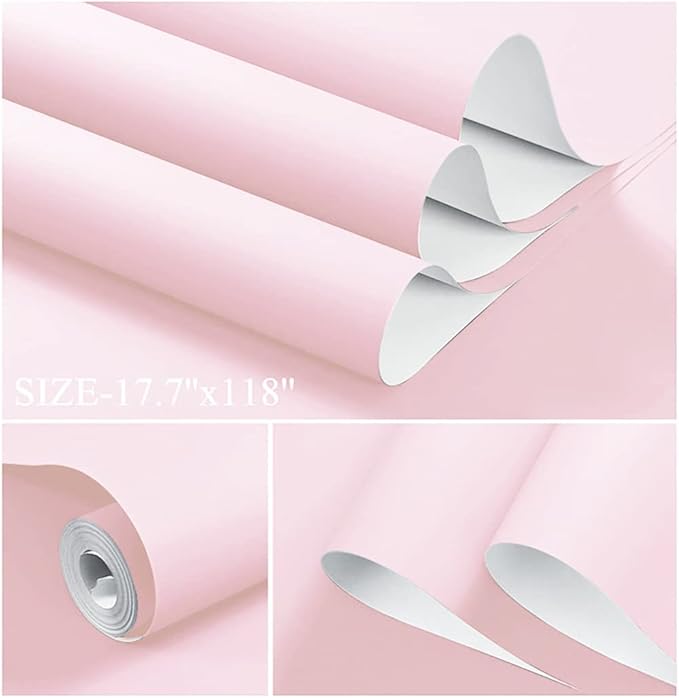 Dimoon 110''x17.7'' Pink Peel and Stick Wallpaper Contact Paper Modern Self Adhesive Wall Paper Removable Renter Friendly Textured Solid Color Shelf Cabinet Vinyl Roll (110''x17.7'',Light Pink)