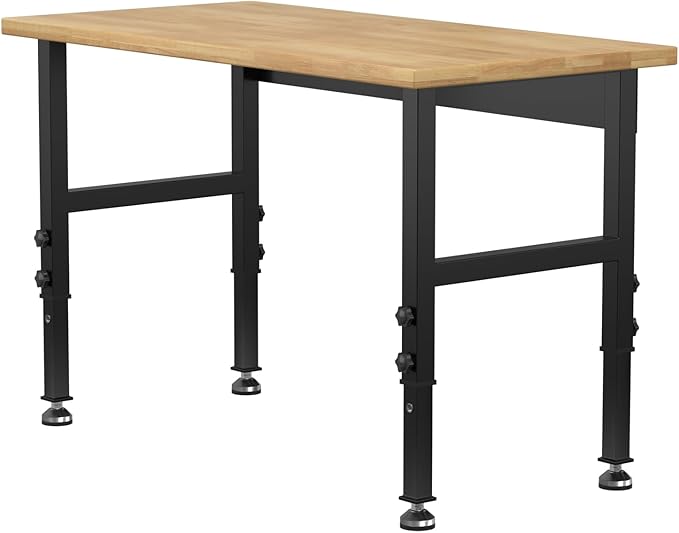 48" Adjustable Workbench,Heavy-Duty Work Table,3000 LBS Load Capacity Hardwood Workstation with Fixed feet,for Workshop, Garage