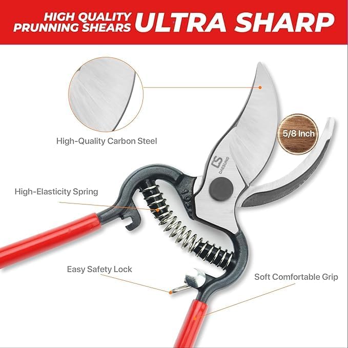 DAESUNG Bypass Pruning Shears For Gardening, Bypass Pruner For Gardening Heavy Duty, Bypass Pruners, Garden Shears Pruning Heavy Duty, with 5/8 Inch Cutting Capacity VGS-001 (Made in Vietnam)