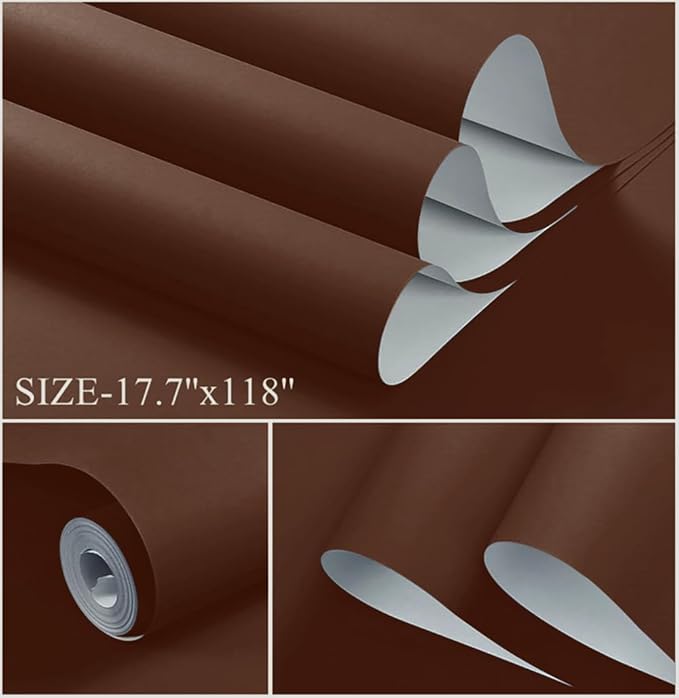 Dimoon 236''x17.7'' Brown Peel and Stick Wallpaper Contact Paper Modern Self Adhesive Wall Paper Removable Renter Friendly Textured Solid Color Shelf Cabinet Vinyl Roll (236''x17.7'',Orange Brown)