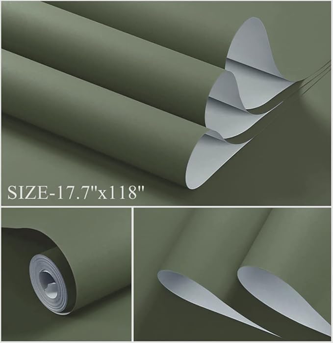 Dimoon 78.7"x15.7" Leaf Green Peel and Stick Wallpaper Green Leaf Thicken Waterproof Contact Paper Solid Grey Green Gray Wall Paper Self Adhesive Wallpaper Removable Shelf Drawer Liner Vinyl Roll