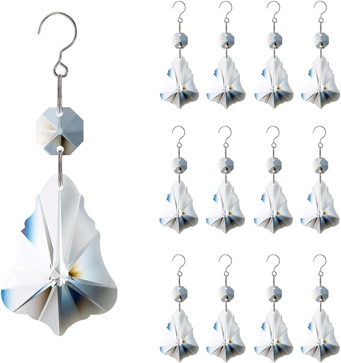 12pcs Crystal Prism Suncatchers, Hanging Crystals Chandelier Replacement for Windows, Christmas Trees Shape Rainbow Maker Home Decoration
