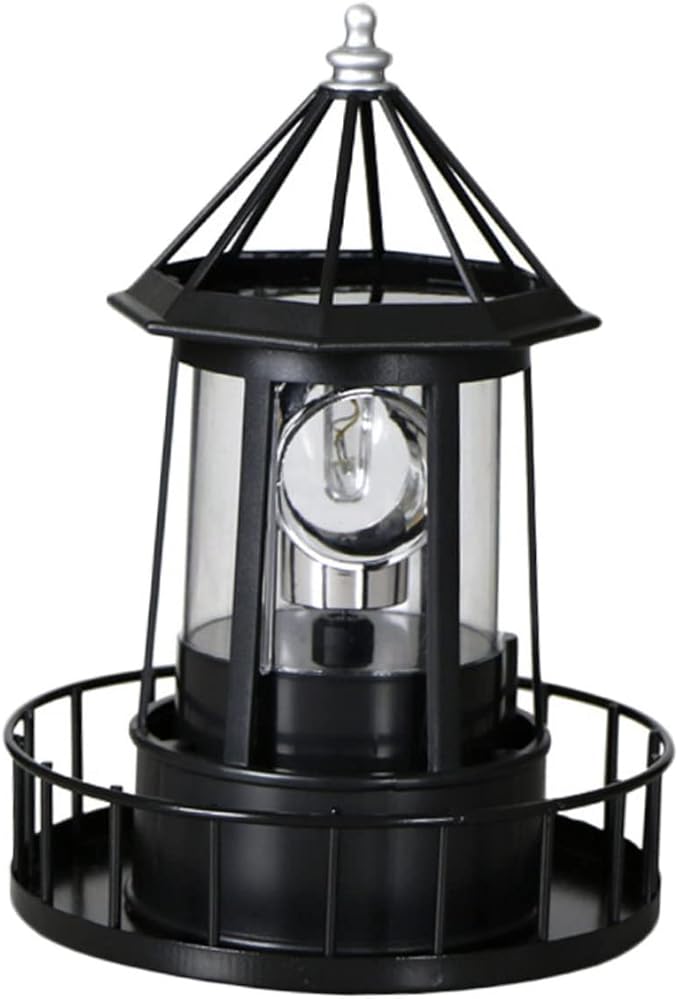 DOITOOL LED Solar Powered Rotating Lighthouse Outdoor Courtyard Solar Hanging Lamp Lawn Lantern for Patio Fence Garden Yard Decorations
