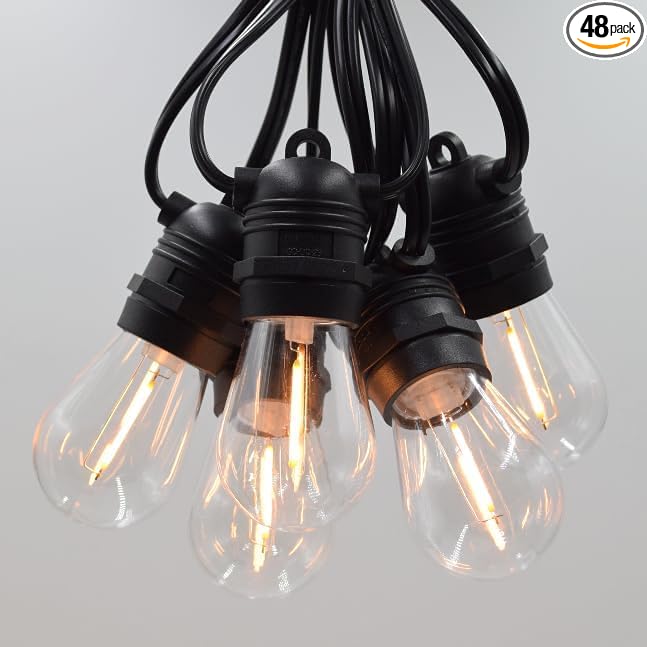 Hometown Evolution, Inc. E26 Commercial String Lights with 16 Gauge Wire (S14 LED Plastic, 100 Foot 50 Socket)