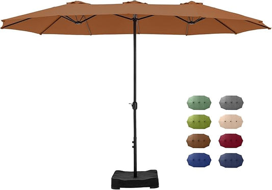 GREEN PARTY 15 ft Rectangle Patio Umbrella with Base Included, Double-Sided Table Umbrella with Crank, Large Outdoor Umbrellas for Patio Poolside Garden Backyard, Tawny