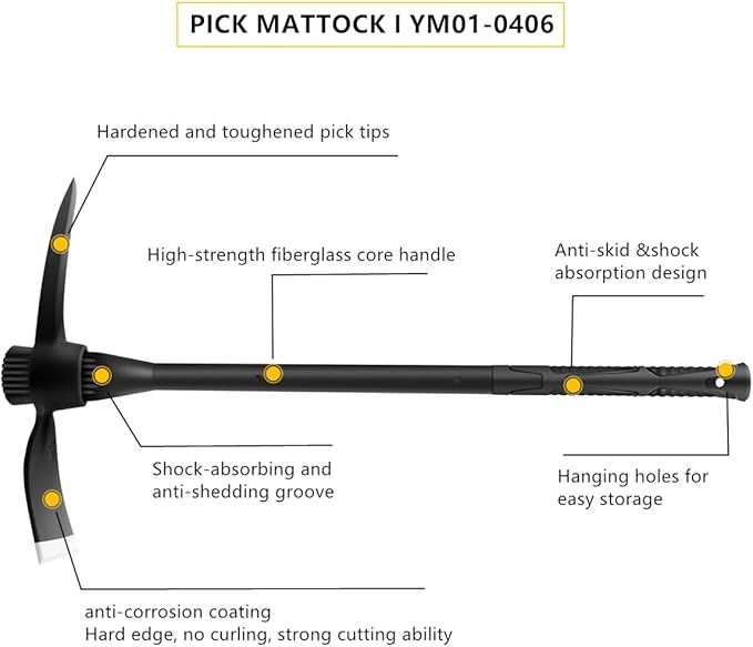 glorousamc Forged Adze Pick, Weeding Mattock Hoe Pick Mattock with Fiberglass Handle, Garden Pick, Great for Loosening Soil, Archaeological Projects (5LB-with 36" Fiberglass Handle)
