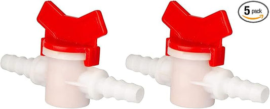 5 Pack Barbed Ball Valve 1" OD In-Line Ball Valve Shut-Off Switch with Hose Barb for Drip Irrigation and Aquariums Agricultura Garden