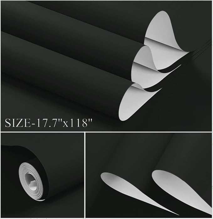 Dimoon 236''x17.7'' Dark Green Peel and Stick Wallpaper Contact Paper Modern Self Adhesive Wall Paper Removable Renter Friendly Textured Solid Color Shelf Vinyl Roll (236''x17.7'',Black Jadeite)
