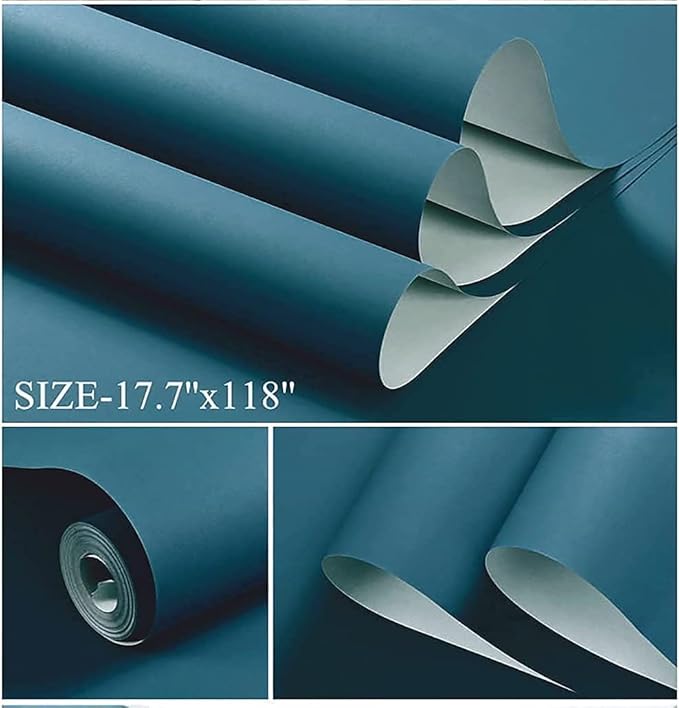 Dimoon 236''x17.7'' Blue Peel and Stick Wallpaper Contact Paper Modern Self Adhesive Wall Paper Removable Renter Friendly Textured Solid Color Shelf Cabinet Vinyl Roll (236''x17.7'',Dark Blue)