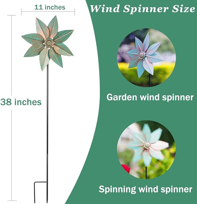 DREAMYSOUL Pinwheels for Yard and Garden, 38 Inches Metal Kinetic Wind Spinner for Outdoor Garden Patio Yard Decor