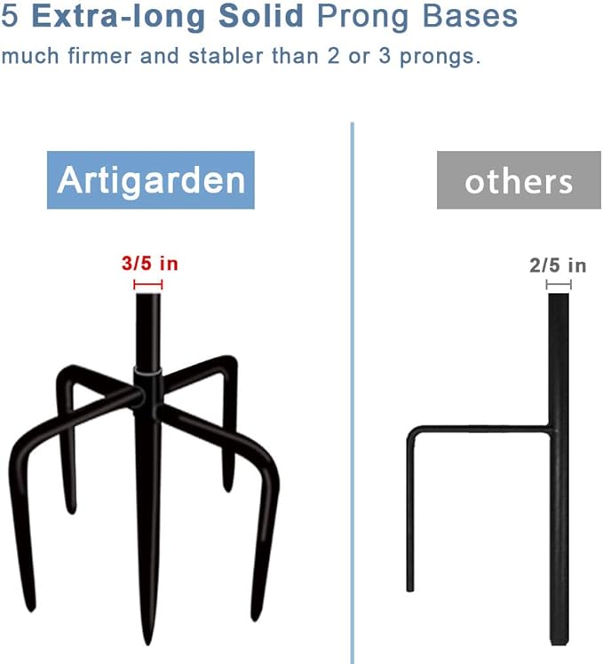 108 inch Outdoor Shepherd Hook with 5 Prong Base (2 Packs), Adjustable Heavy Duty Garden Hanging Stake for Bird Feeder Solar Light Plant Hanger Wedding Decor, Matte Black