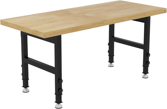 60" Work Bench, Adjustable Height Workbench, Heavy-Duty Thicker Work Table, 2000 LBS Load Capacity Workstation for Garage, Workshop, Office, Home