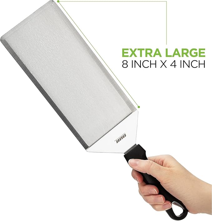 Griddle Accessories Kit for Blackstone and Camp Chef - 6 Pieces Griddle Spatula Set with 4x8 Inches Supersize Griddle Flipper, Turner, Metal Spatulas, Bottles & Hooks for Hibachi Grilling